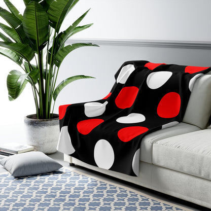 Black, White, Red Retro Polka Dots Blanket Throw