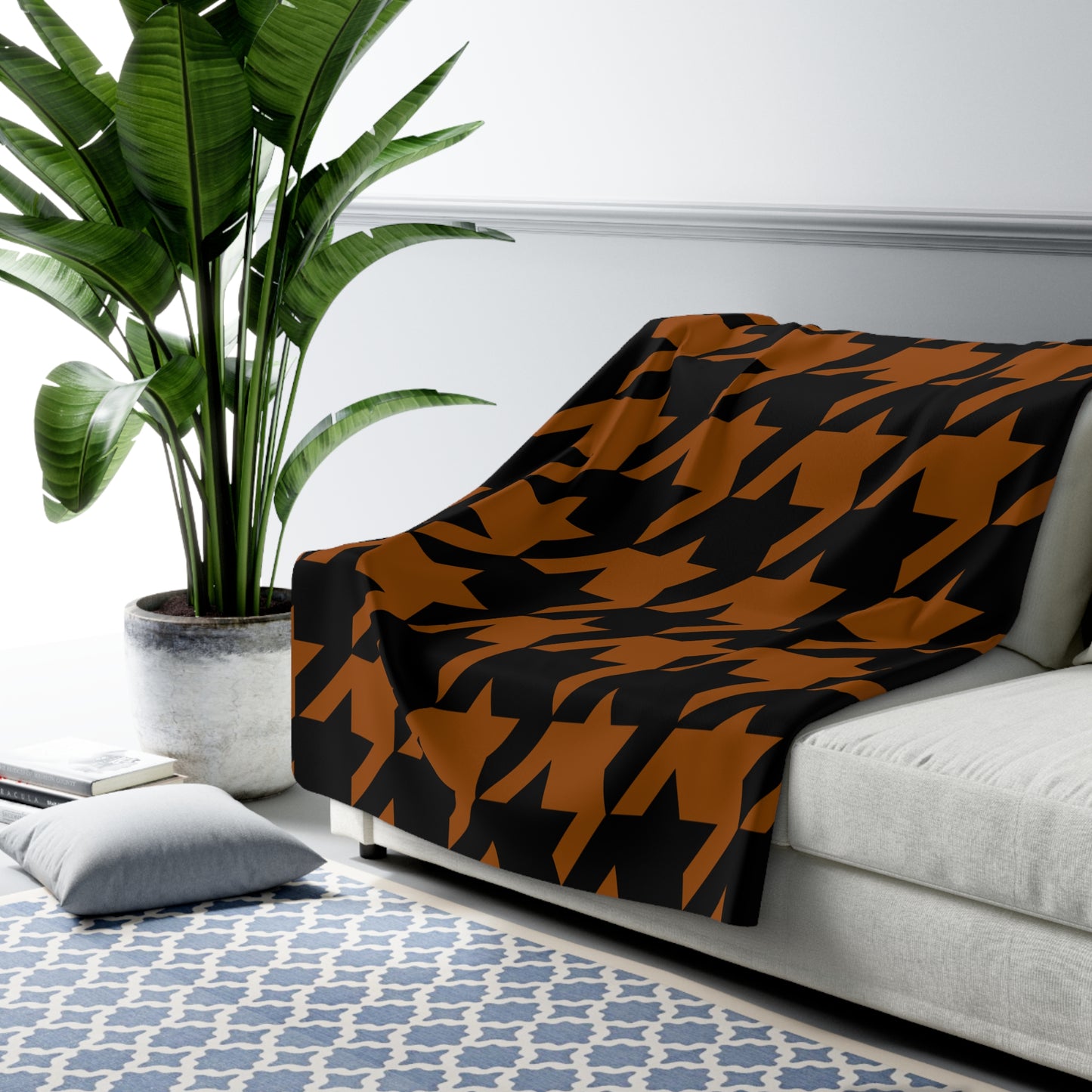 Brown, Black Retro Houndstooth Blanket Throw