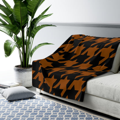Brown, Black Retro Houndstooth Blanket Throw