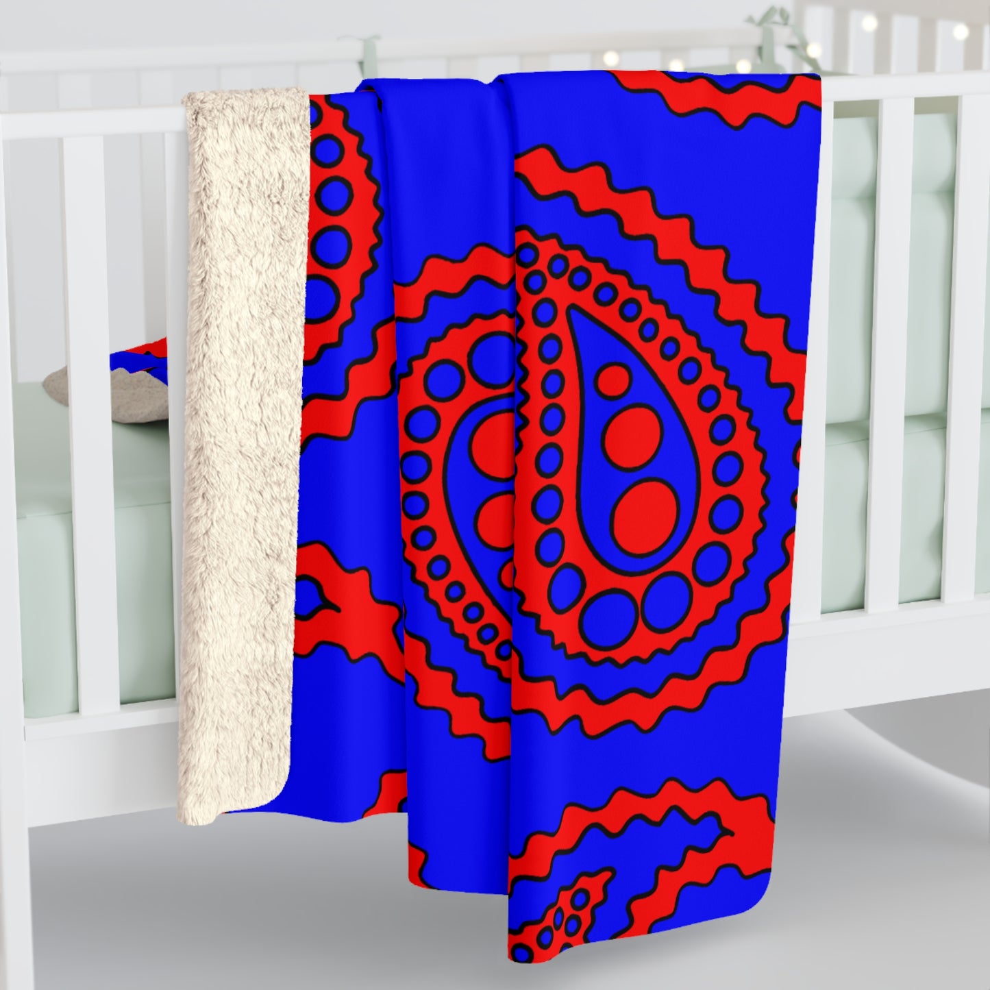 Blue, Red Retro Paisley Blanket Throw