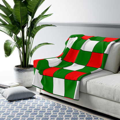 Green, White, Red Retro Check Blanket Throw