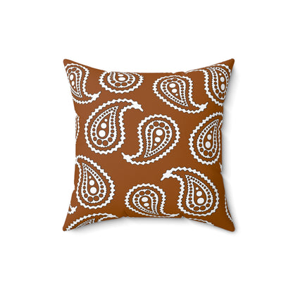 Brown, White Retro Paisley Cushion Pillow
