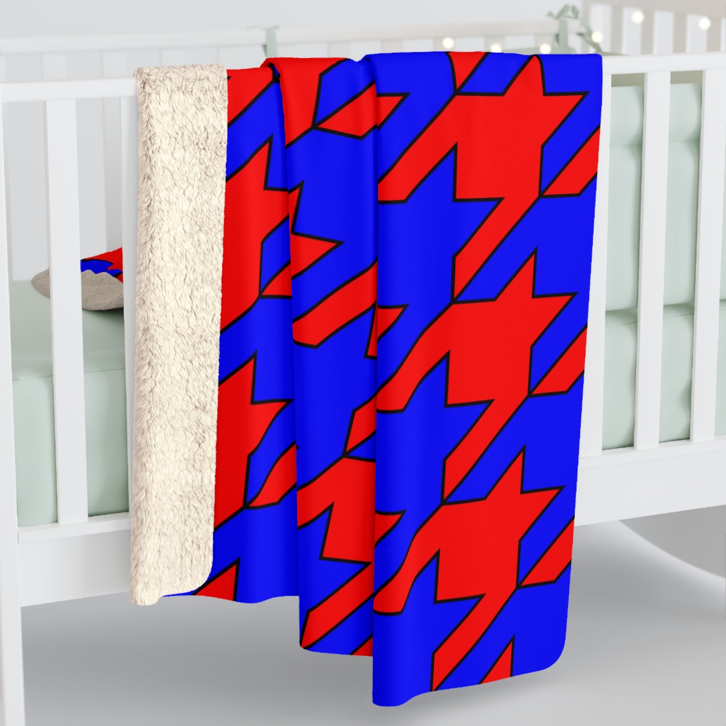 Red, Blue Retro Houndstooth Blanket Throw