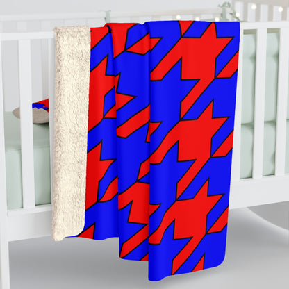 Red, Blue Retro Houndstooth Blanket Throw