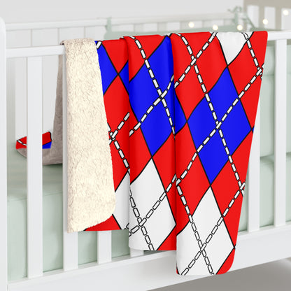Red, White, Blue Retro Argyle Blanket Throw