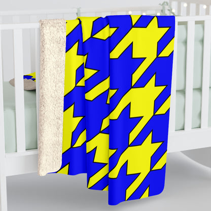 Yellow, Blue Retro Houndstooth Blanket Throw