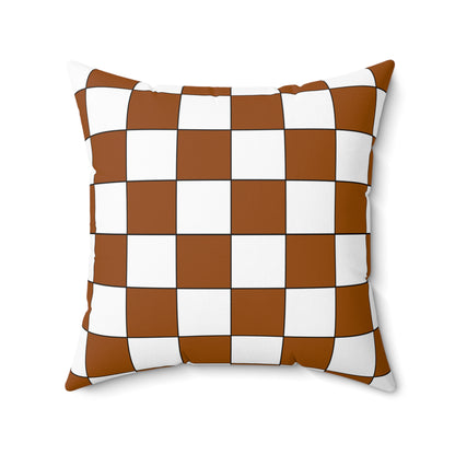 Brown, White Retro Check Cushion Pillow