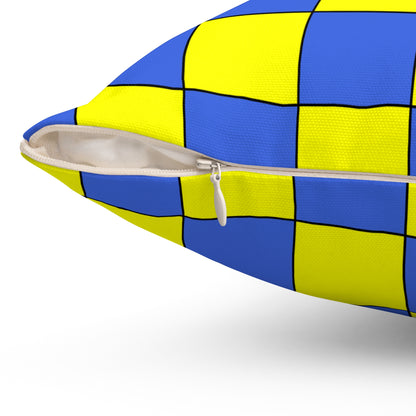 Royal Blue, Yellow Retro Check Cushion Pillow