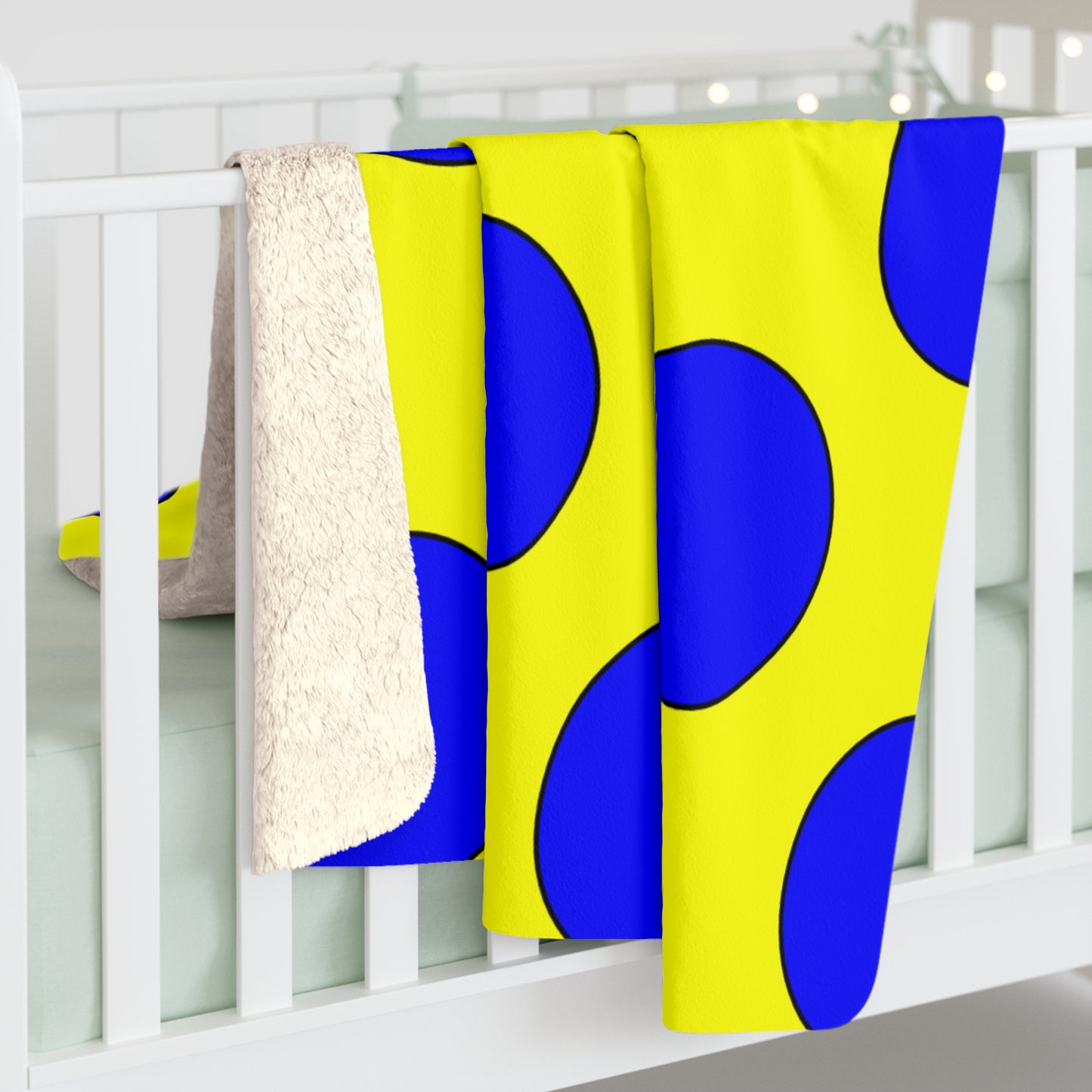 Yellow, Blue Retro Polka Dots Blanket Throw