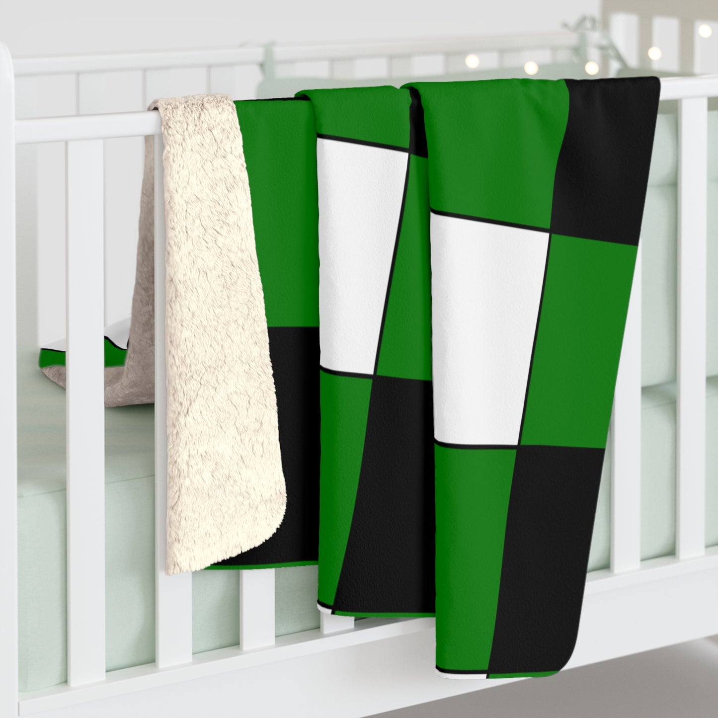 Green, Black, White Retro Check Blanket Throw