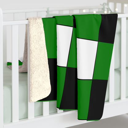 Green, Black, White Retro Check Blanket Throw