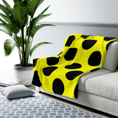 Yellow, Black Retro Polka Dots Blanket Throw