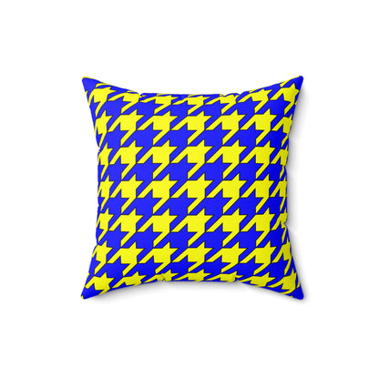 Yellow, Blue Retro Houndstooth Cushion Pillow