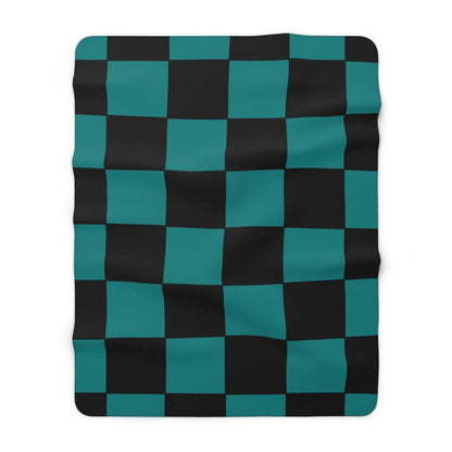 Teal, Black Retro Check Blanket Throw