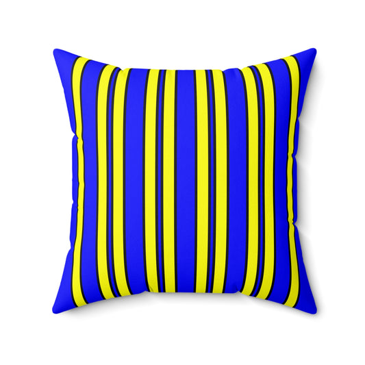 Blue, Yellow Retro Stripes Cushion Pillow