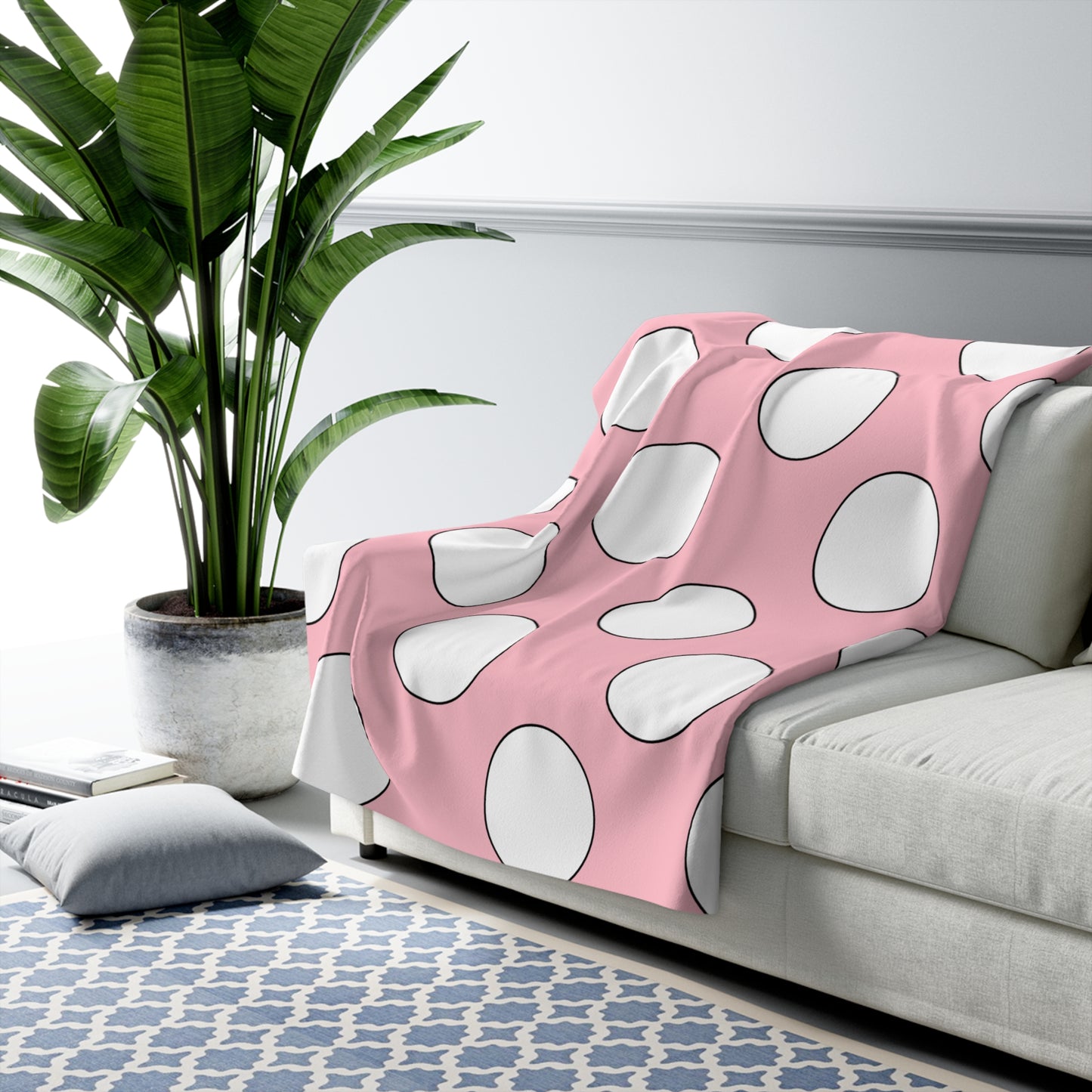 Pink, White Retro Polka Dots Blanket Throw