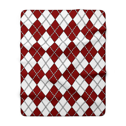 Dark Red, White Retro Argyle Blanket Throw
