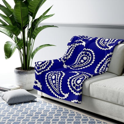 Dark Blue, White Retro Paisley Blanket Throw