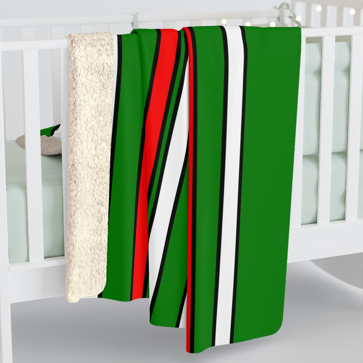 Green, White, Red Retro Stripes Blanket Throw