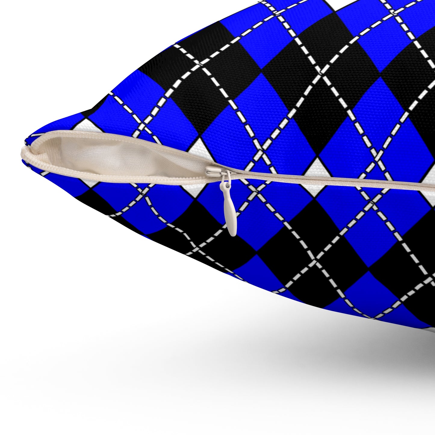 Blue, Black, White Retro Argyle Cushion Pillow