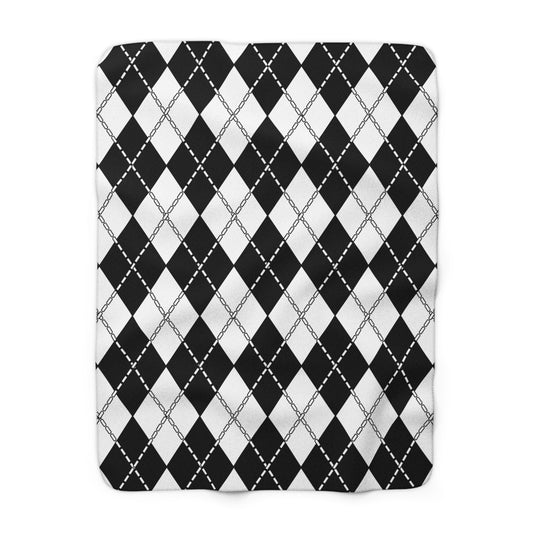 White, Black Retro Argyle Blanket Throw