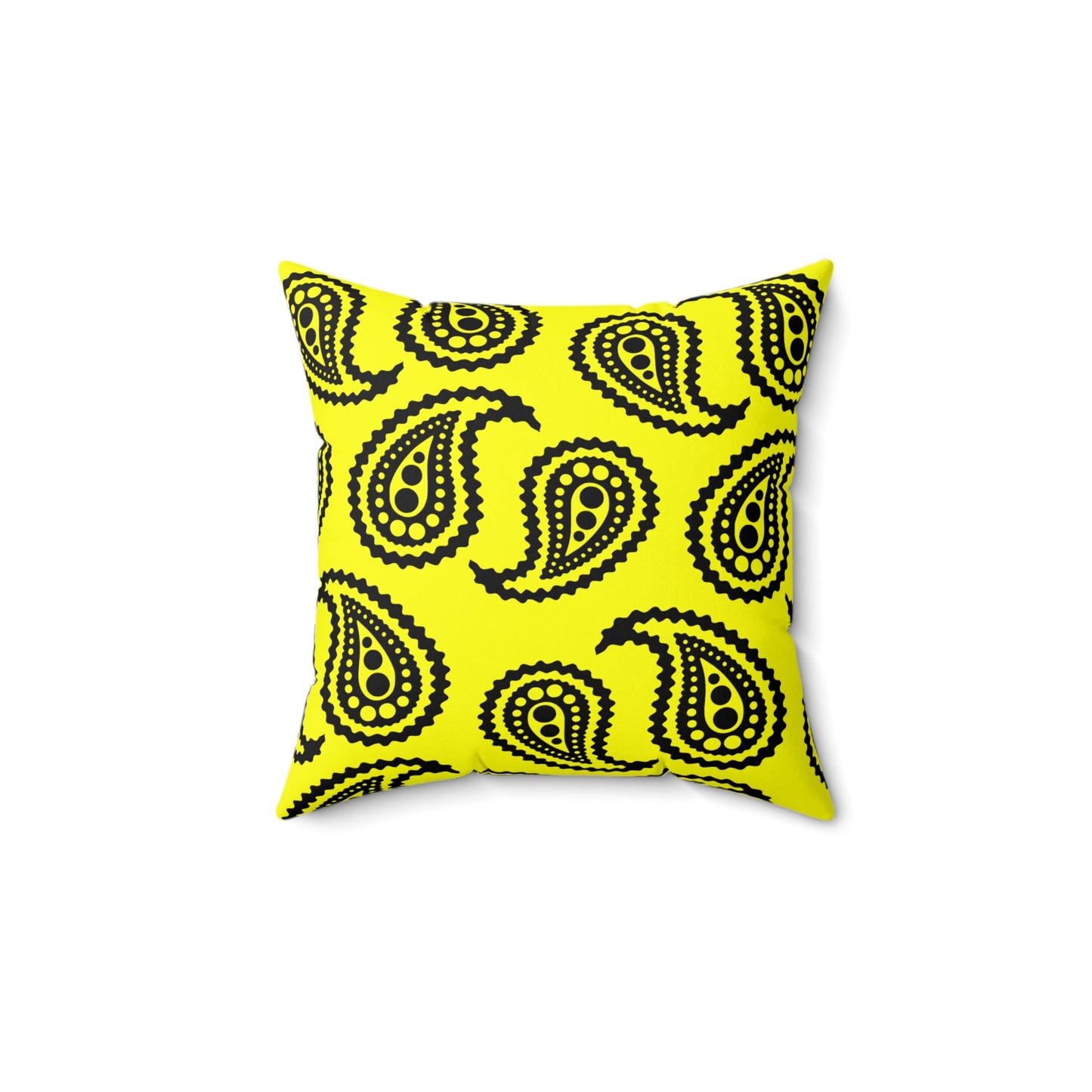 Yellow, Black Retro Paisley Cushion Pillow