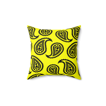 Yellow, Black Retro Paisley Cushion Pillow