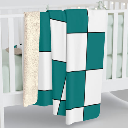 Teal, White Retro Check Blanket Throw