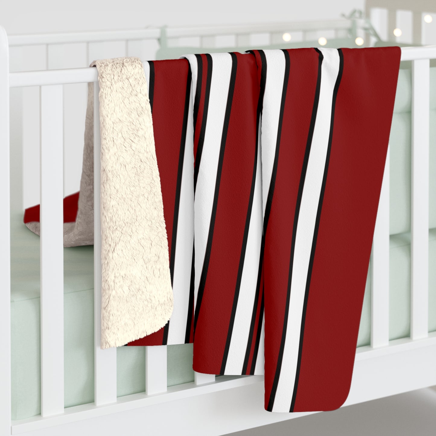 Dark Red, White Retro Stripes Blanket Throw
