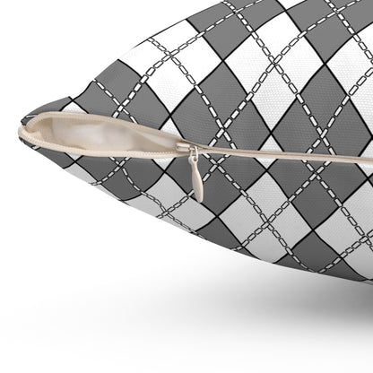 Grey, White Retro Argyle Cushion Pillow