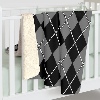 Grey, Black Retro Argyle Blanket Throw