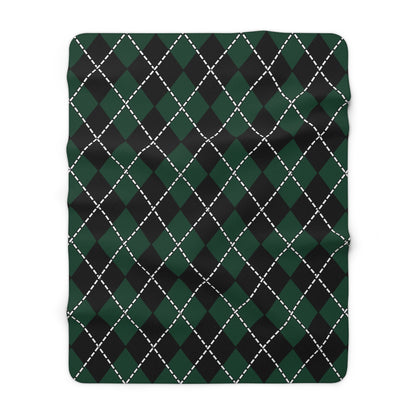 Dark Green, Black Retro Argyle Blanket Throw