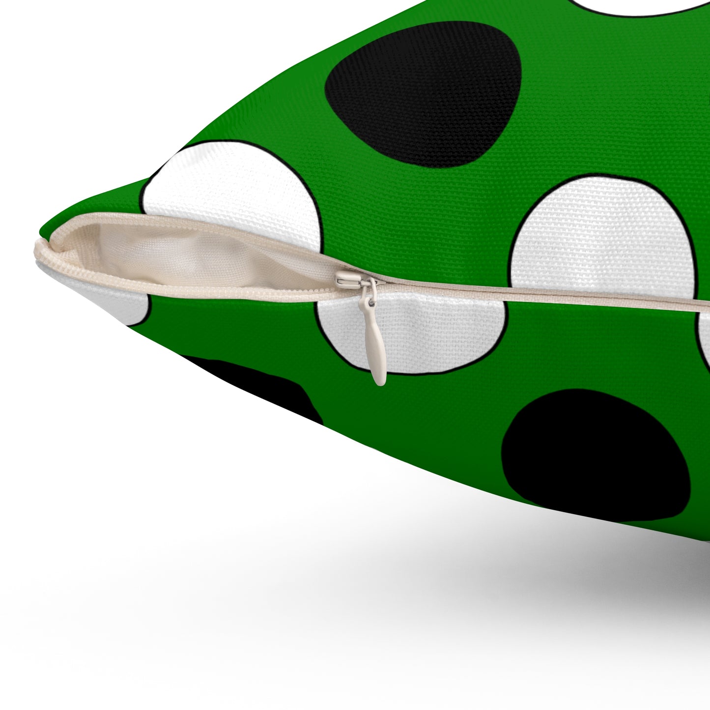Green, Black, White Retro Polka Dots Cushion Pillow