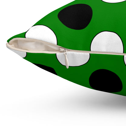 Green, Black, White Retro Polka Dots Cushion Pillow