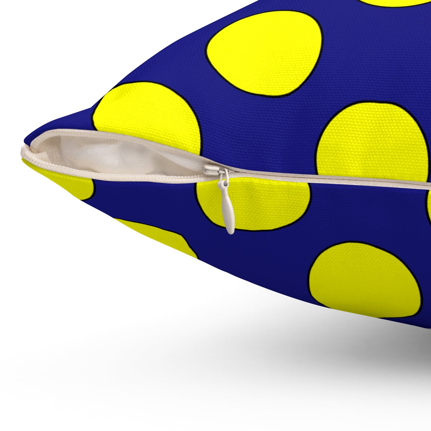 Navy Blue, Yellow Retro Polka Dots Cushion Pillow