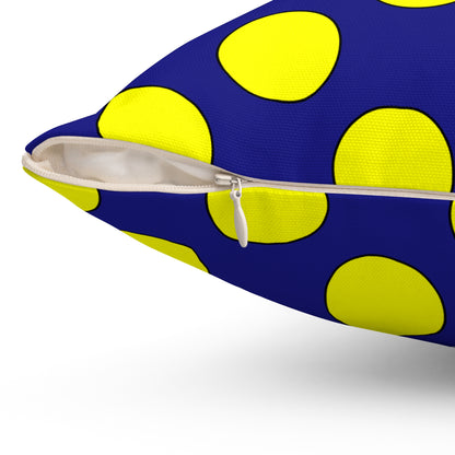 Navy Blue, Yellow Retro Polka Dots Cushion Pillow