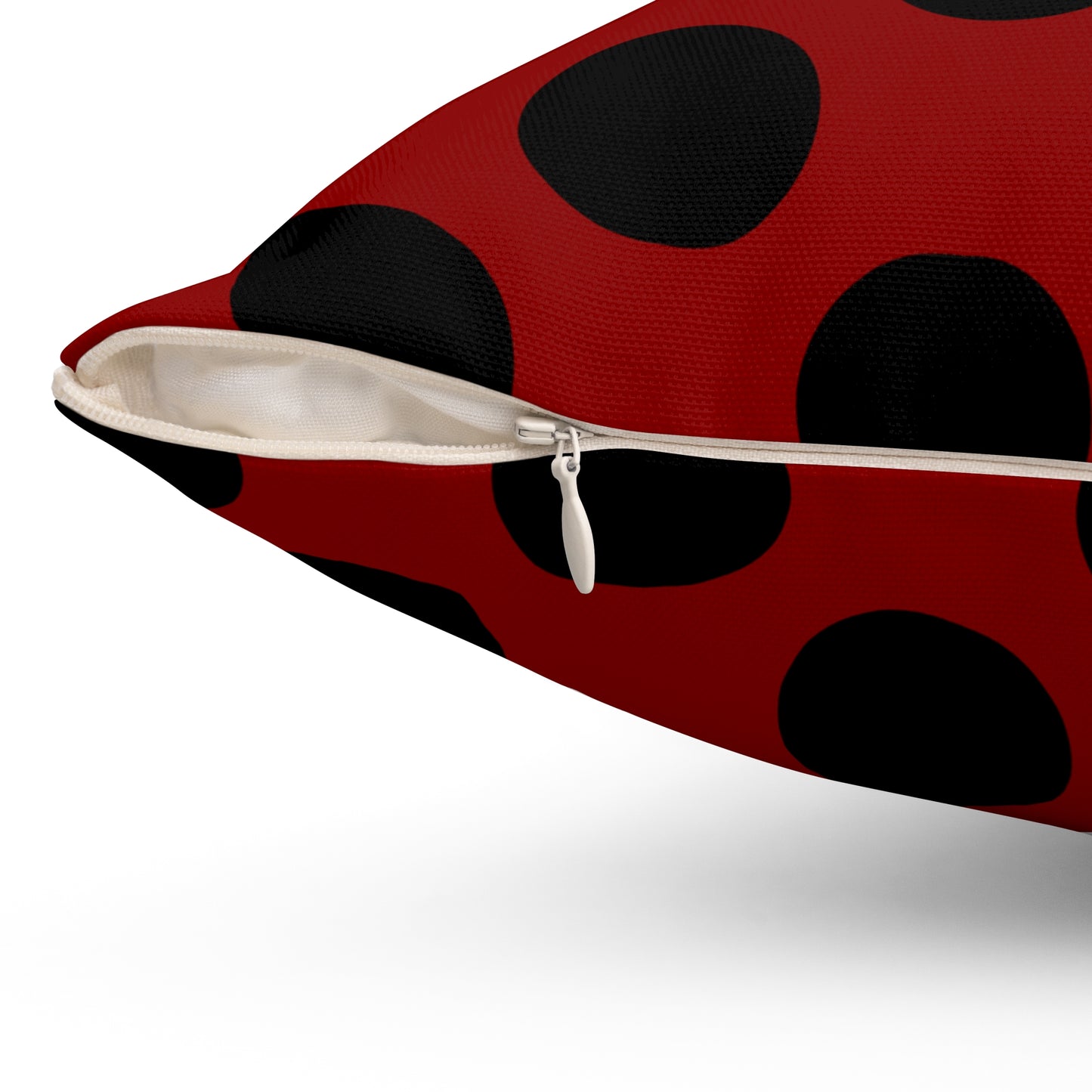 Dark Red, Black Retro Polka Dots Cushion Pillow