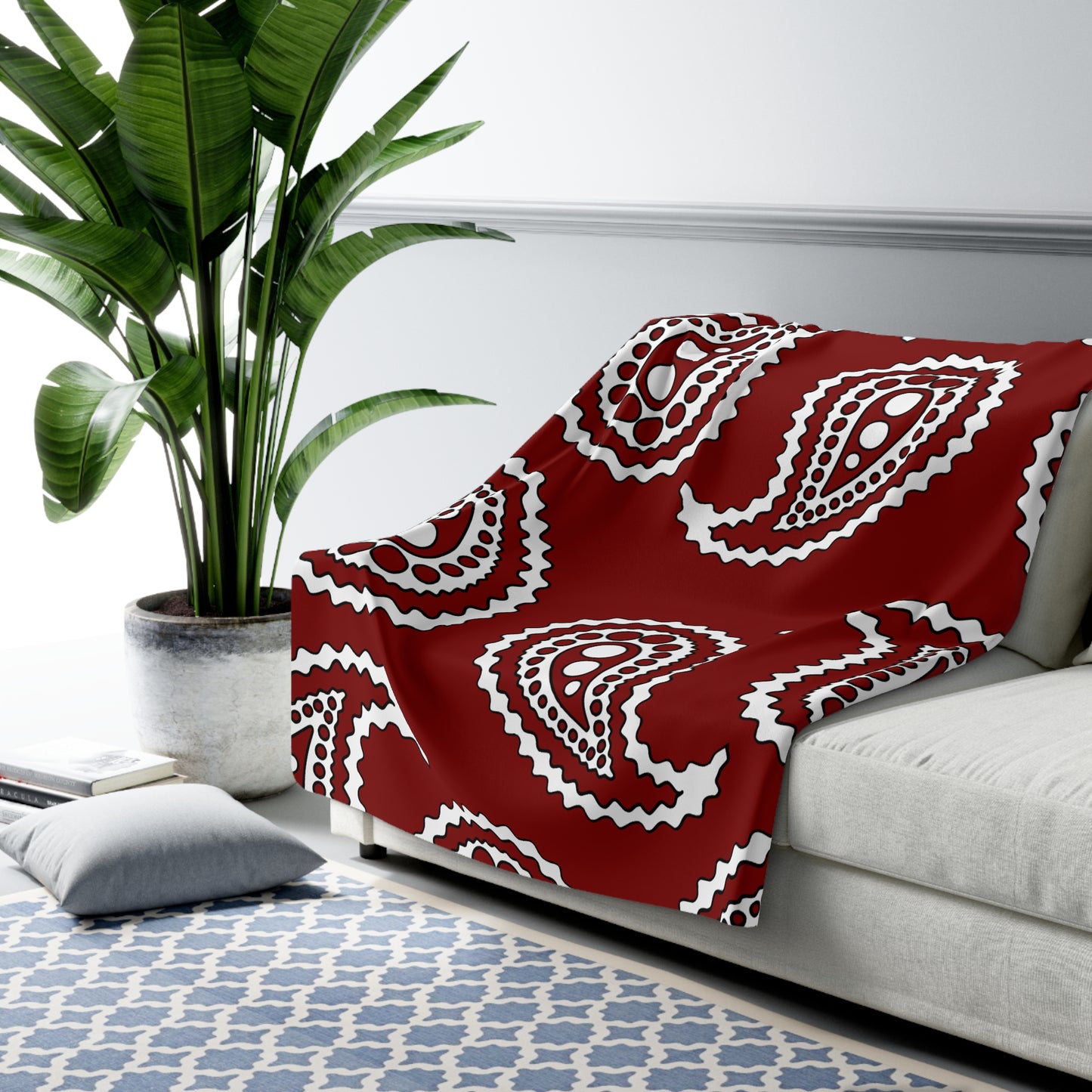 Maroon, White Retro Paisley Blanket Throw