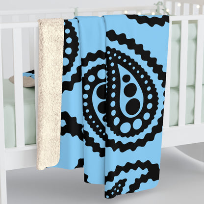 Light Blue, Black Retro Paisley Blanket Throw