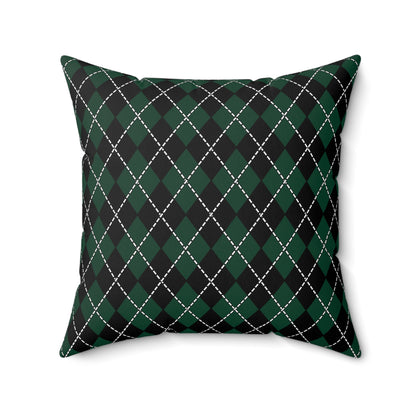 Dark Green, Black Retro Argyle Cushion Pillow