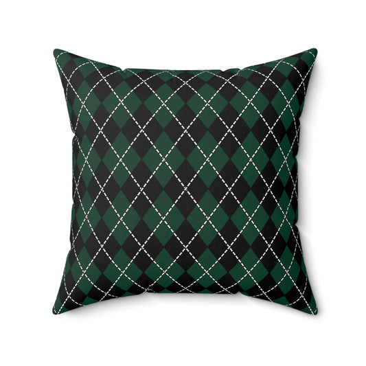 Dark Green, Black Retro Argyle Cushion Pillow