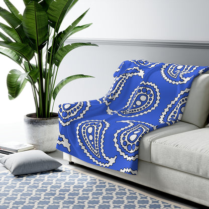 Royal Blue, White Retro Paisley Blanket Throw