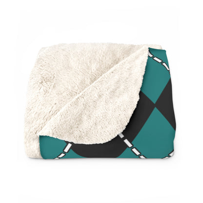 Teal, Black Retro Argyle Blanket Throw