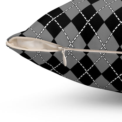 Grey, Black Retro Argyle Cushion Pillow