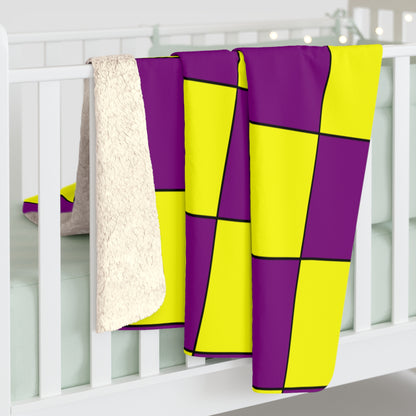 Purple, Yellow Retro Check Blanket Throw