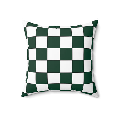 Dark Green, White Retro Check Cushion Pillow