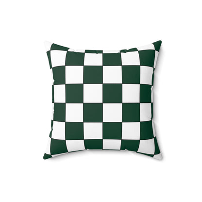 Dark Green, White Retro Check Cushion Pillow