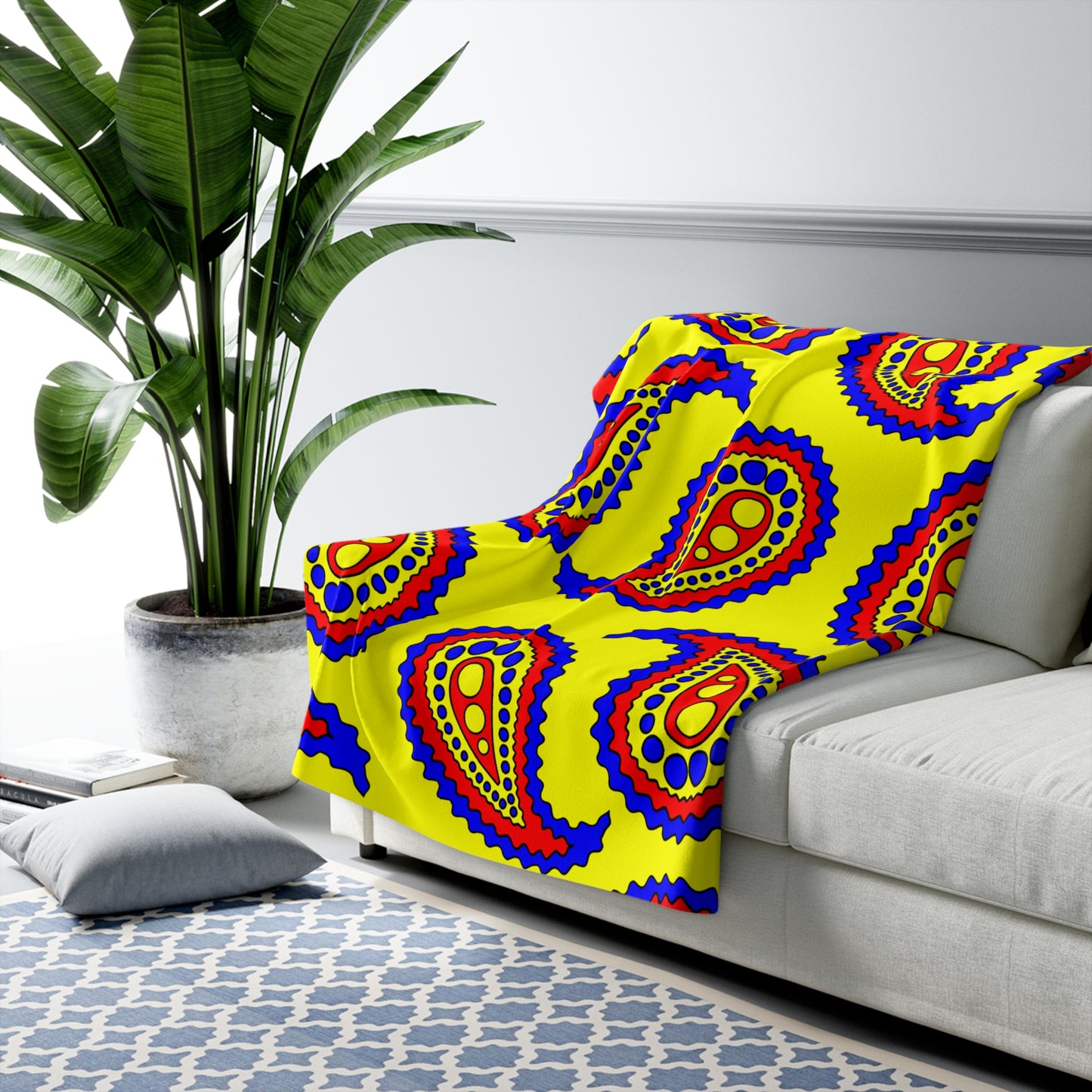 Yellow, Blue, Red Retro Paisley Blanket Throw