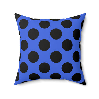 Royal Blue, Black Retro Polka Dots Cushion Pillow