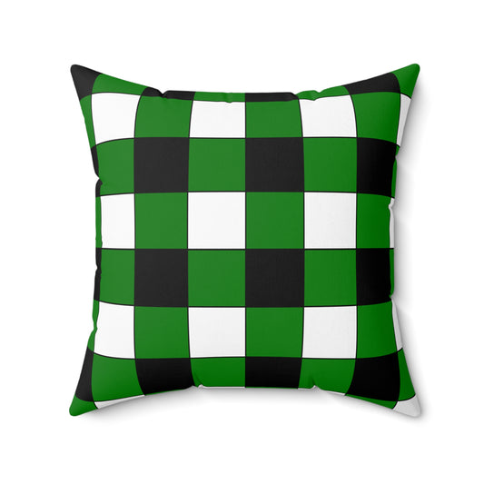 Green, Black, White Retro Check Cushion Pillow